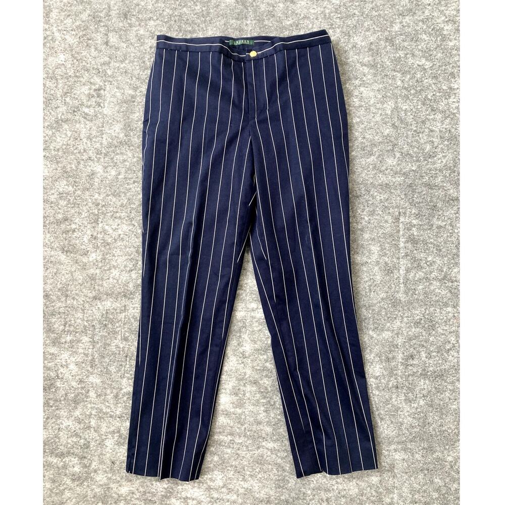 Ralph Lauren pinstripe pants women size 8 gold buttons office green label
